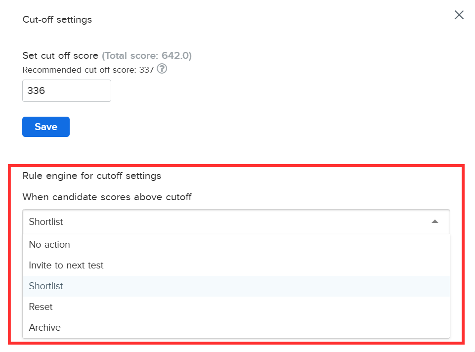 Cut-off settings